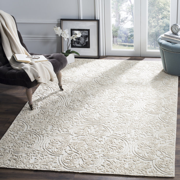 Rosdorf Park Marys Floral HandTufted Wool Ivory Area Rug & Reviews